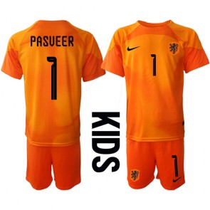 Holland Remko Pasveer #1 Målmand Replika Babytøj Udebanesæt Børn VM 2022 Kortærmet (+ Korte bukser)